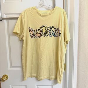 American Eagle x Keith Haring Graphic Tee Yellow Short Sleeve Shirt Size XL